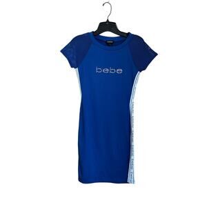 Bebe Y2K Rhinestone Logo Mini Dress Blue "Surf the Web" NWT Size Small